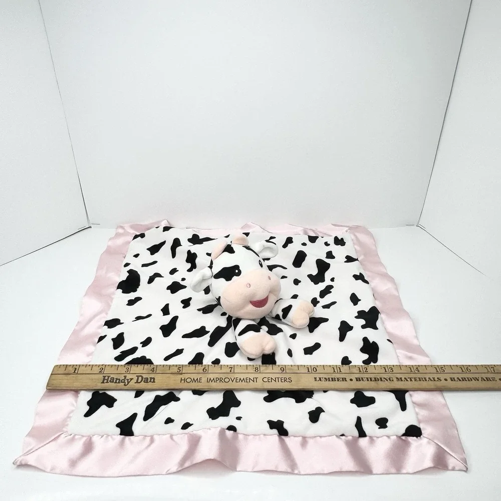 BABYCOLOR Cow Plush Lovey Security Blanket Black White Spotted Pink Satin